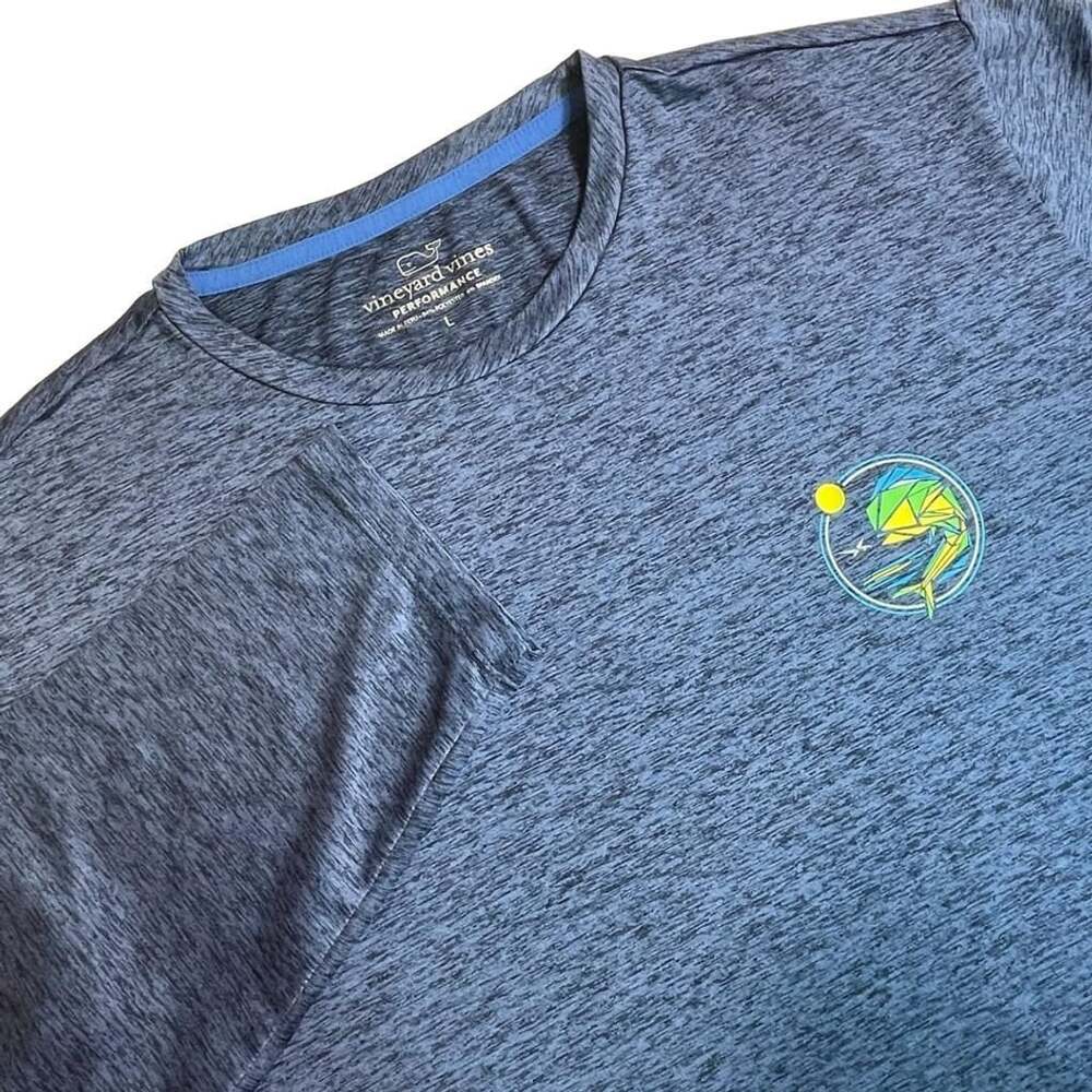 Vineyard Vines Performance Graphic Long Sleeve Tee Blue Heather Size L